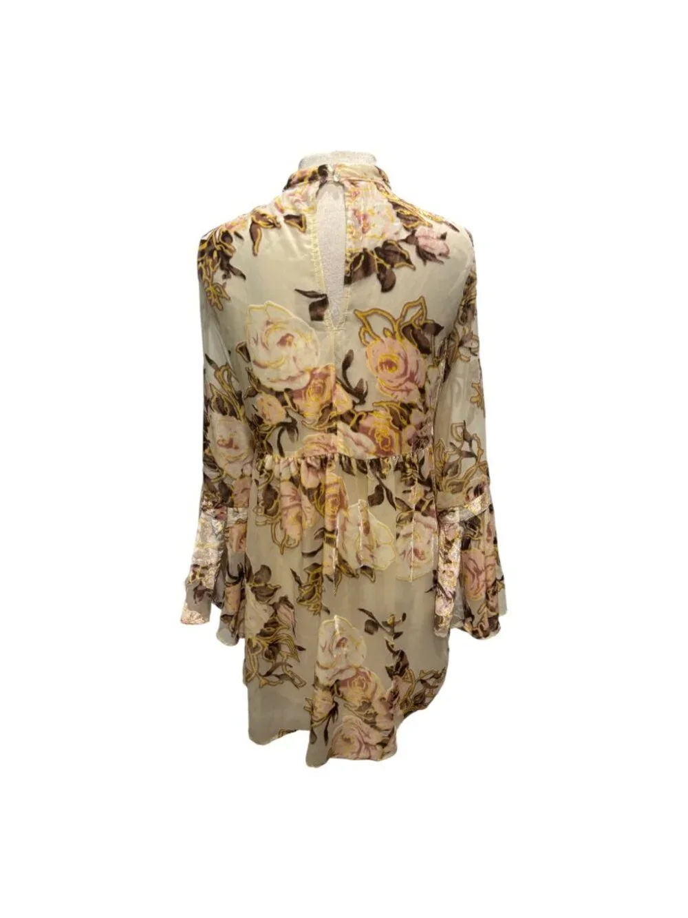 Luxe Apothetique Floral Burnout Velvet Mini Dress M Romantic Boho Bell Sleeve - Picture 5 of 10
